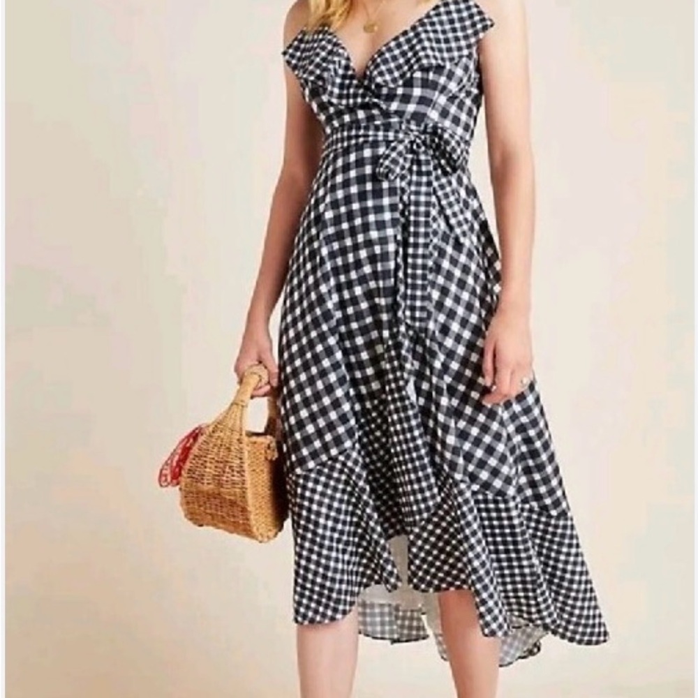 Hutch Black and White Gingham Ruffle Wrap Dress